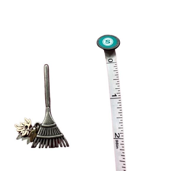 Adorable Fall Pin with Rake and Dangling Leaves - Picture 4 of 4